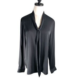 Brooks Brothers Silk Secretary 14 Preppy Tie Collar Fitted Tailored Blouse Top